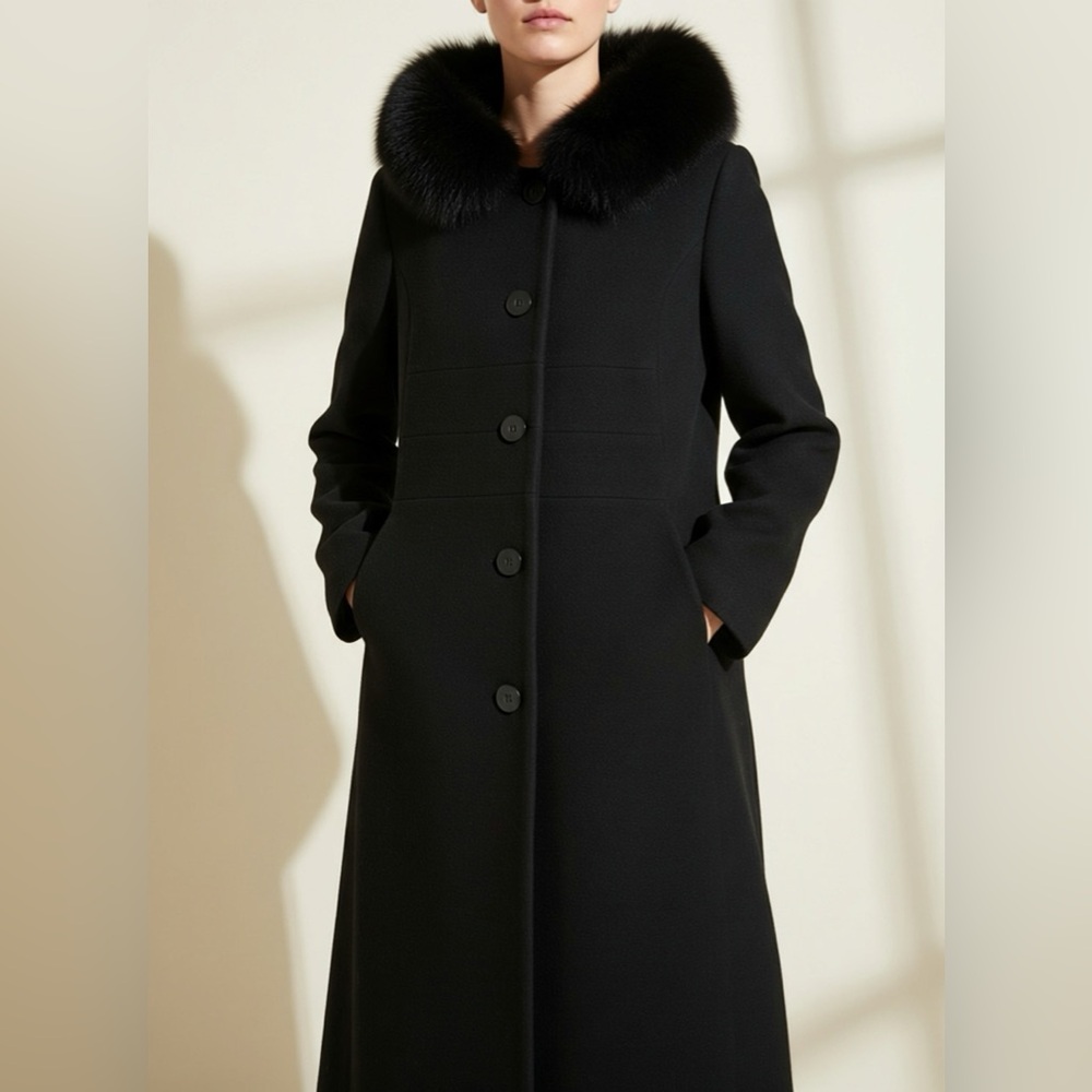 Worthington Wool Longline Trench‎ Coat With Beautiful Fox Fur Trimmed Hood 14